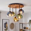 Cluster-plafondlamp Koyoto met houten lamellenplaat, gouden bollen voor de eettafel