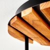 Retro plafondlamp Koyoto met houten lamellen en 5 glazen bollen in rook, amber en helder