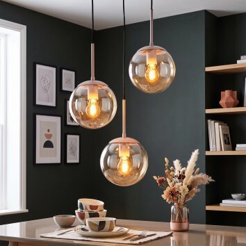 Moderne Cluster-hanglamp Gastor met drie amberkleurige glazen bollen ø 20 cm