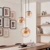 Cluster-hanglamp Gastor met 3 glazen bollen in amber en helder, voor de eettafel