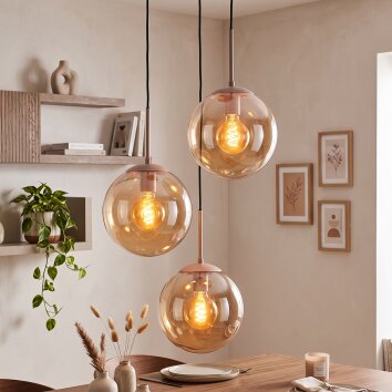 Moderne Cluster-hanglamp Gastor met 3 amberkleurige glazen bollen voor de eettafel