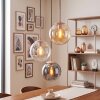 Hanglamp Gastor, drie glazen bollen in amber, rook en helder, verstelbaar bij montage