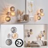 3-lichts wandlamp Koyoto in zandkleur met ronde glazen kappen in rook en amber, set van 2