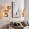 3-lichts wandlamp Koyoto in zandkleur met ronde glazen kappen in rook en amber, set van 2