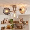 Cluster-plafondlamp Koyoto met drie geribbelde glazen kappen in rook, amber en helder