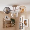 Cluster-plafondlamp Koyoto met drie geribbelde glazen kappen in rook, amber en helder