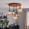 Cluster-plafondlamp Koyoto met 5 geribbelde glazen bollen in rookkleur en amber