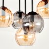 Cluster-plafondlamp Koyoto met 5 geribbelde glazen bollen in rookkleur en amber