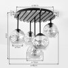 Plafondlamp Ripoll met houten lamellenplaat en amberkleurige glazen bollen voor de eettafel