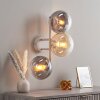 Moderne wandlamp Gastor met drie glazen bollen in rook, amber en helder glas
