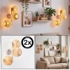 3-lichts wandlamp Basto in zandkleur, 2-delige set met ronde gevlochten bamboekappen