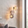 Moderne wandlamp Koyoto met drie glazen bollen in rookkleurig, amberkleurig en helder glas