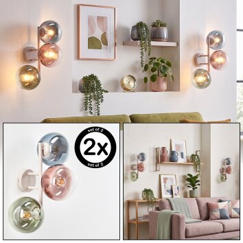 Moderne wandlamp Gastor, 2-delige set met drie glazen bollen voor de zithoek