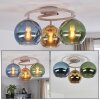 Moderne ronde plafondlamp Koyoto met blauwe, groene en goudkleurige glazen bollen