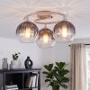 Moderne zandkleurige cluster-plafondlamp Koyoto met drie rook- en heldere glazen bollen