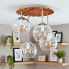 Cluster-plafondlamp Koyoto met 4 heldere glazen bollen en houten lamellenplaat