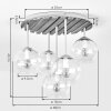 Cluster-plafondlamp Koyoto, houten lamellenplaat, 5 bollen in amber, rook en helder glas