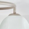 Moderne ronde plafondlamp Ripoll met drie witte glazen bolkappen en zandkleurige ring