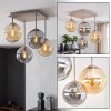 Cluster-plafondlamp Gastor met 4 moderne glazen bollen in rookkleurig en amber