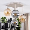 Cluster-plafondlamp Gastor met 4 moderne glazen bollen in rookkleurig en amber