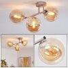 Plafondlamp met glazen bollen Gastor met 3 amberkleurige schermen aan een zandkleurige arm