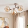 Plafondlamp met glazen bollen Gastor met 3 amberkleurige schermen aan een zandkleurige arm