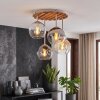 Moderne Cluster-plafondlamp Koyoto met houten lamellenplaat en 4 glazen bolkappen