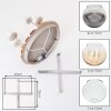 Moderne Cluster-plafondlamp Koyoto met houten lamellenplaat en 4 glazen bolkappen