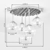 Cluster-plafondlamp Koyoto met 5 rookglazen bollen en zandkleurige houten lamellenplaat