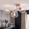 Moderne plafondlamp met glazen bollen Koyoto, 3 heldere glazen kappen, E14, zandkleurig