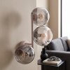 Moderne wandlamp Koyoto met drie ronde glazen bollen in rookkleurig en helder glas, E14