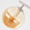 Moderne plafondlamp Gastor met gebogen armatuur en 4 glazen bollen in rook en amber