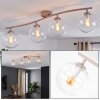 Moderne plafondlamp Gastor met vier ronde schermen van helder glas, zandkleurig frame, E14