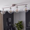 Moderne plafondlamp Gastor met vier ronde schermen van helder glas, zandkleurig frame, E14