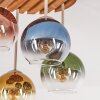Boho plafondlamp Koyoto met houten lamellenplaat en 4 glazen bollen, E14