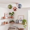 Moderne Cluster-plafondlamp Koyoto met drie groene, blauwe en koperkleurige schermen