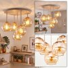 Vintage cluster-plafondlamp Koyoto met 5 amberkleurige ronde bollen, totale diameter 45 cm