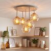 Vintage cluster-plafondlamp Koyoto met 5 amberkleurige ronde bollen, totale diameter 45 cm