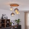 Boho cluster-plafondlamp Koyoto met 4 glazen bollen in amber, rook en helder