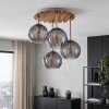 Boho cluster-plafondlamp Koyoto met 4 rookglazen bollen en houten lamellen
