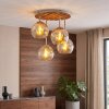 Boho plafondlamp Koyoto met lamellenplaat in natuurlijke kleuren en 4 amber glazen bollen