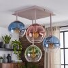 Moderne plafondlamp Koyoto met blauwe, groene, koperkleurige en heldere glazen bollen