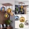 Cluster-plafondlamp Koyoto met bollen in blauw, groen, goud en chroom