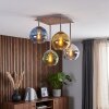 Cluster-plafondlamp Koyoto met bollen in blauw, groen, goud en chroom