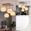 Moderne plafondlamp Koyoto in zandkleur met clusteropstelling en 4 witte glazen kappen