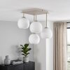 Moderne plafondlamp Koyoto in zandkleur met clusteropstelling en 4 witte glazen kappen