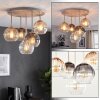 Cluster-plafondlamp Koyoto met 5 geribbelde glazen kappen in amber, rook en helder