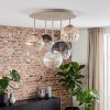 Cluster-plafondlamp Koyoto met 5 geribbelde glazen kappen in amber, rook en helder