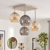 Globe-plafondlamp Koyoto, clusteropstelling met 4 kappen in rook en amber