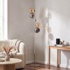 Moderne zandkleurige vloerlamp Koyoto, clusteropstelling met 6 bollen